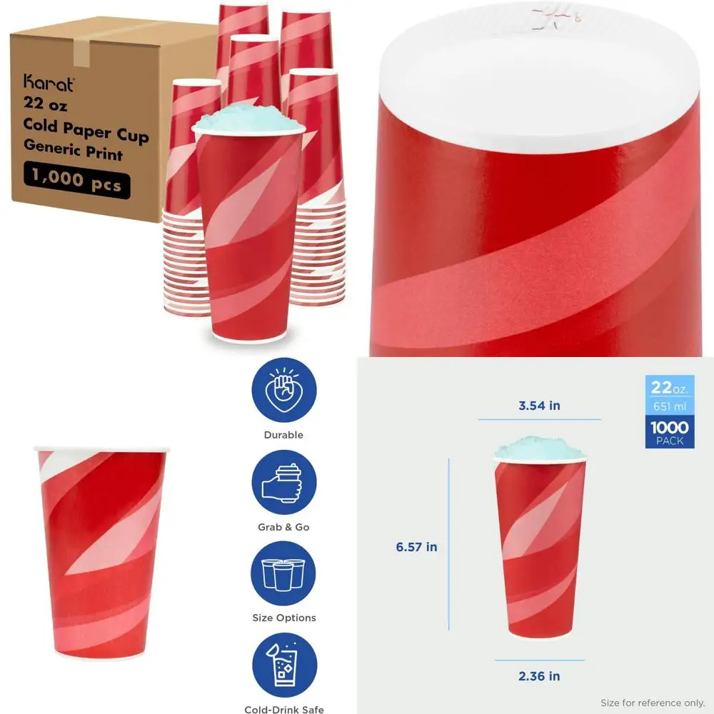 

Double-Poly Lined 22oz Paper Cups - 1000 Pack, Durable for Cold Drinks, Ideal for Milkshakes and Fountain Beverages, Smooth Styl