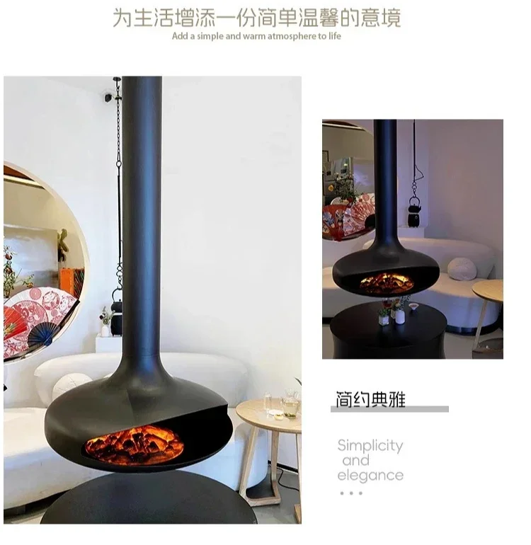 A Suspension hanging fireplace firewood simulation flame villa decorative heating