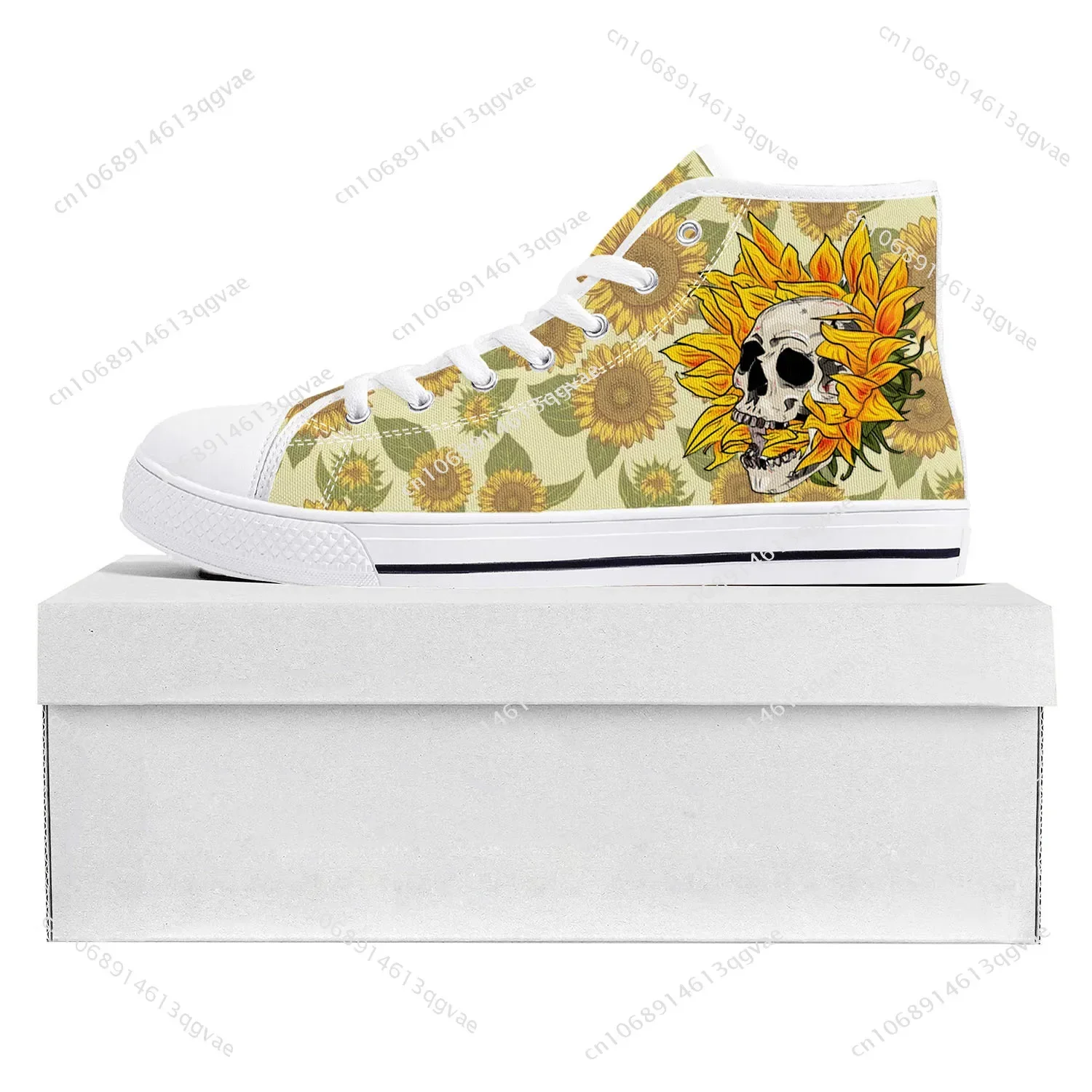 Sunflower Skull High Top High Quality Sneakers Mens Womens Teenager Canvas Sneaker Casual Couple Shoes Custom Made Shoe White