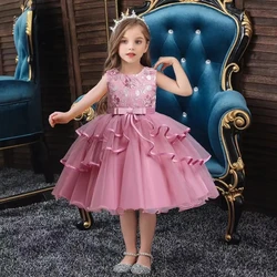 Girls 3 4 5 7 9 10 Years Old Elegant Flower Gala Princess Dresses for Eid Teenager Kids Pink Wedding Party Graduation Prom Gown