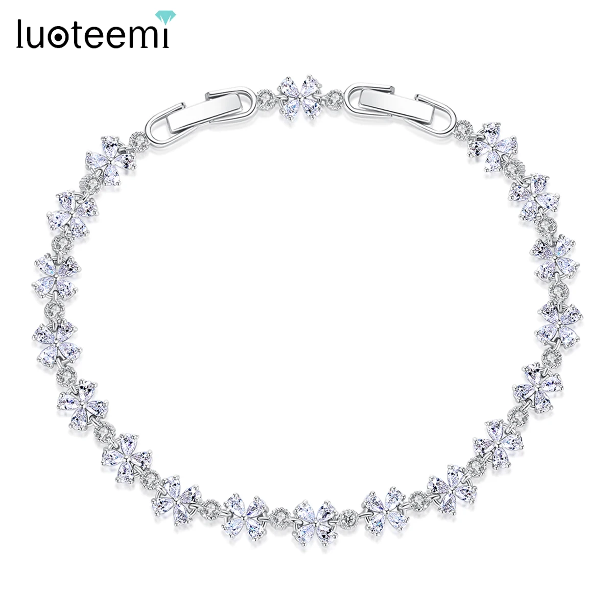 LUOTEEMI Clear CZ Clover Crystal Tennis Adjustable Bracelets for Women New In Luxury Flowers Wedding Bridal Fashion Accessories