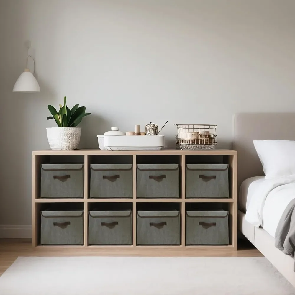 4 عبوات من صناديق تخزين كبيرة مع غطاء، وصناديق تخزين قابلة للطي، وصناديق تخزين قماشية قابلة للغسل، وقماش كتان قطني بغطاء مزخرف #6