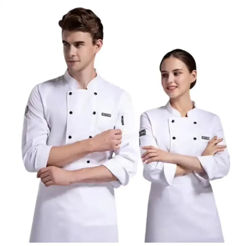 Unisex Chef Coat แขนสั้น Chef Jacket สําหรับผู้ชายผู้หญิงสีดําสีขาวชุดร้านอาหารห้องครัวทําอาหารเสื้อผ้าทํางาน