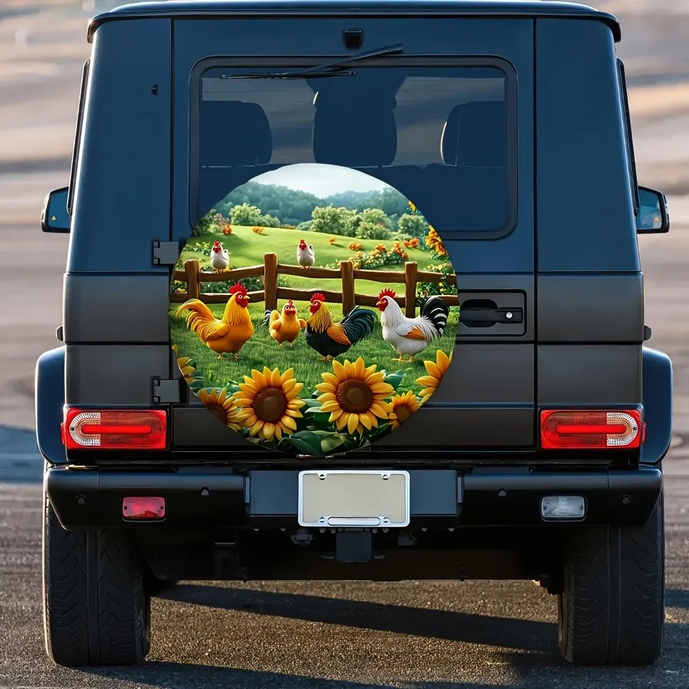 Vibrant Chicken Sunflower Farm Tire Cover Durable Polyester Spare Wheel Protector