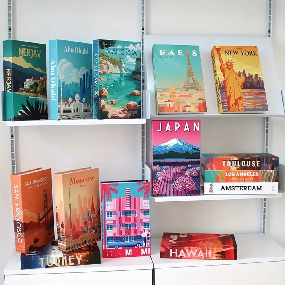 Colorful City Series Fake Books for Rooms Modern Luxury Decorative Book Coffee Table Storage Box Interior Decor Items
