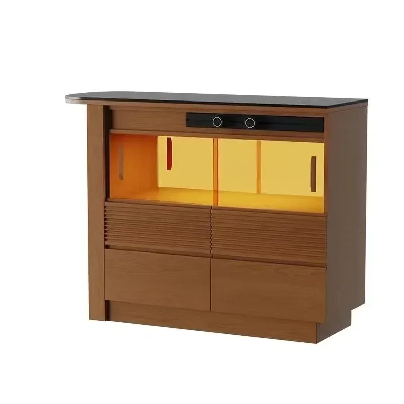 Small apartment bar cabinet Solid wood island rock slab partition   Multi-layer Japanese light luxury dining side cabinet