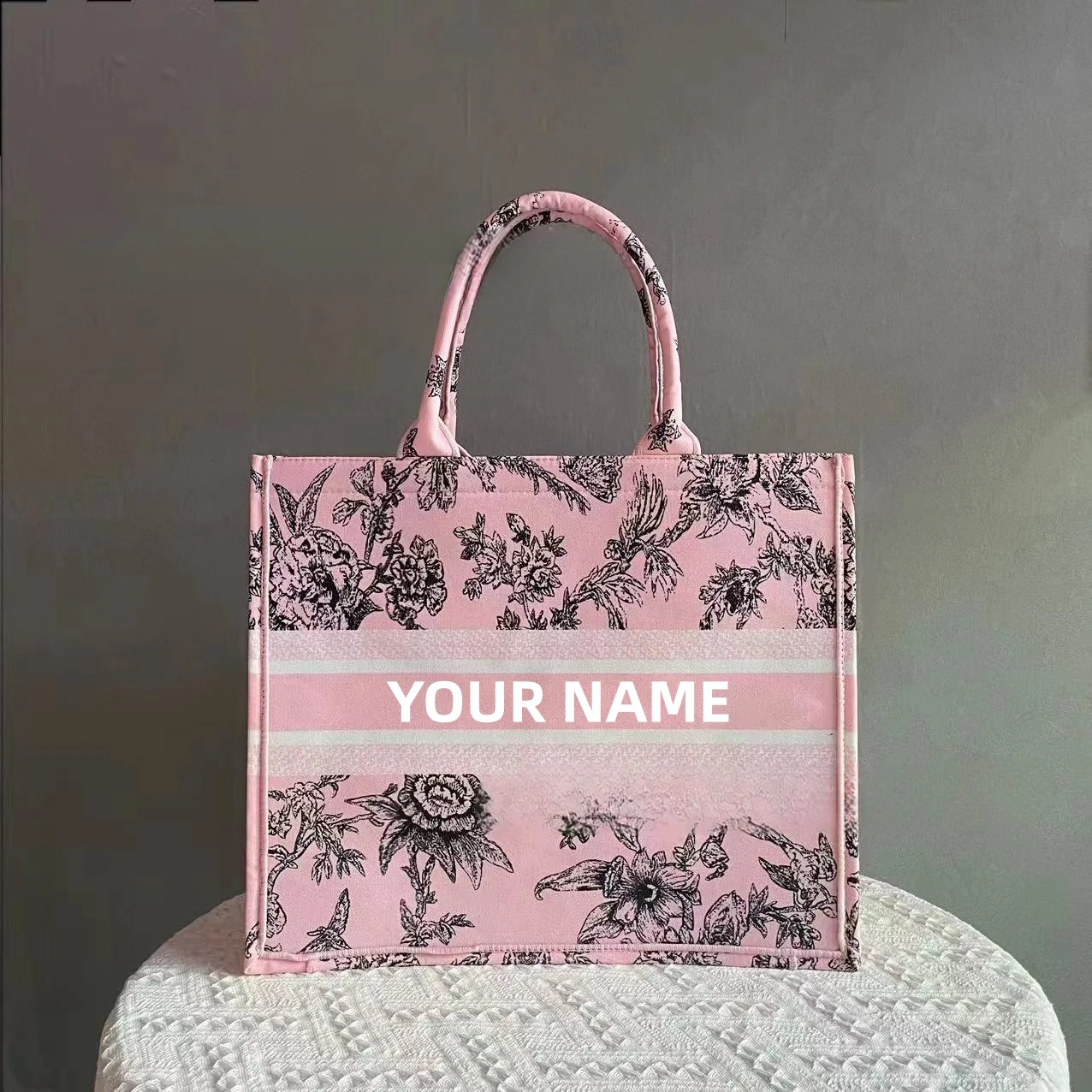 Custom With Name Fashion Printing Large Capacity Canvas Book Tote Bag Spring Summer Personalized Women\'s Commuter Shoulder Bag