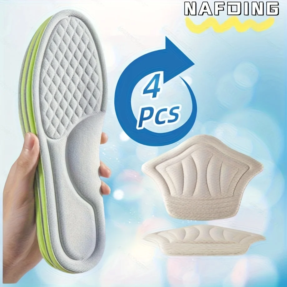 

4 шт./2 пары стельок и каблуков из пены с эффектом памяти, мужские и женские спортивные амортизирующие подушечки, более удобные стельки.