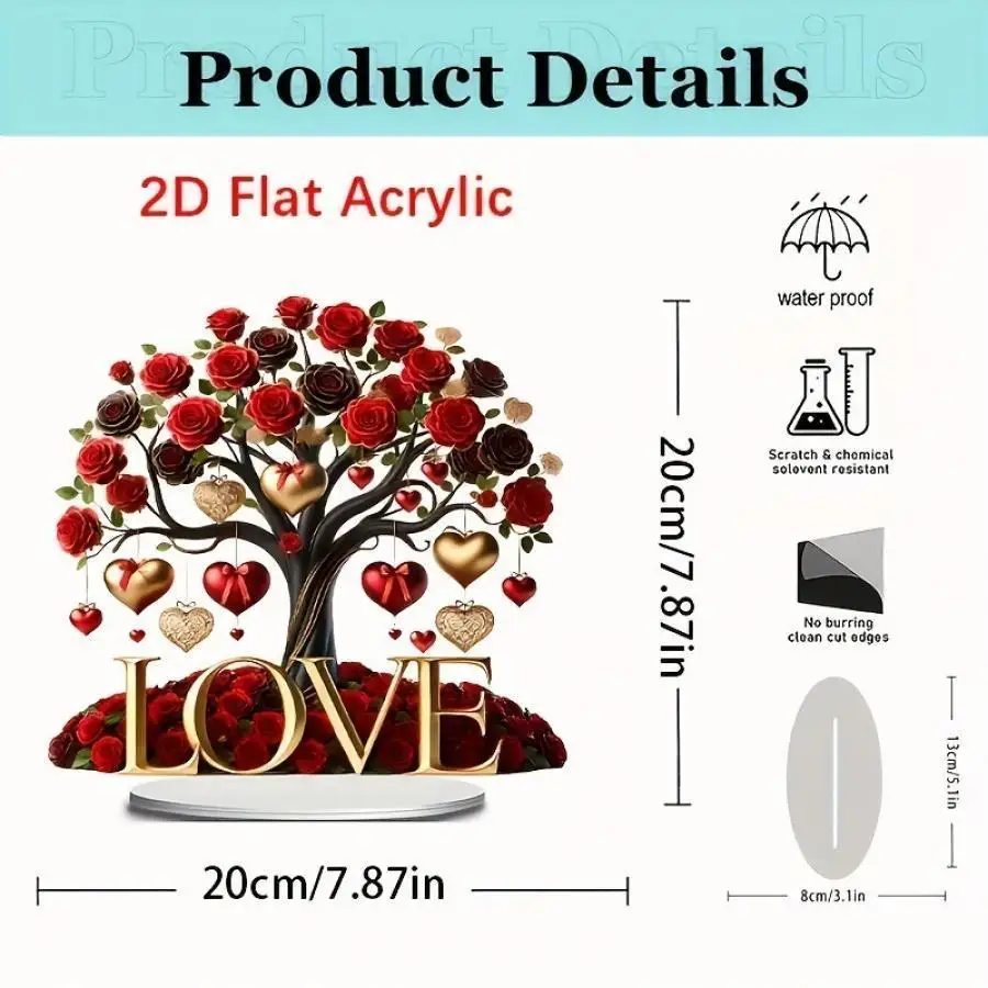 Artificial Rose Tree with Hanging Hearts, Love Tree Decoration, for Valentine'S Day, Thanksgiving, Christmas, Mother'S Day