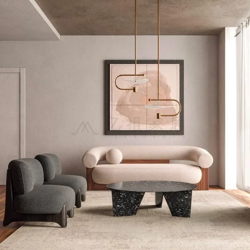 Nordic fabric sofa small apartment living room B & B surprise quiet wind simple curved solid wood multi-person sofa