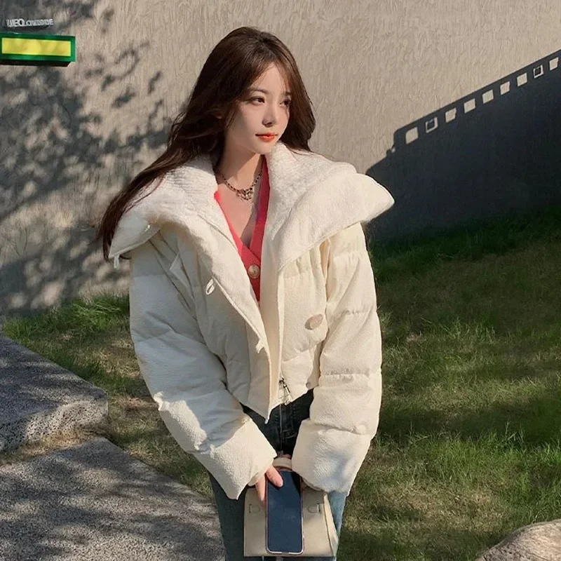 Mode Chic tricot Patchwork col chaud Parka vêtements d'extérieur amples nouveau luxe hiver recadrée vestes femmes vêtements doudoune