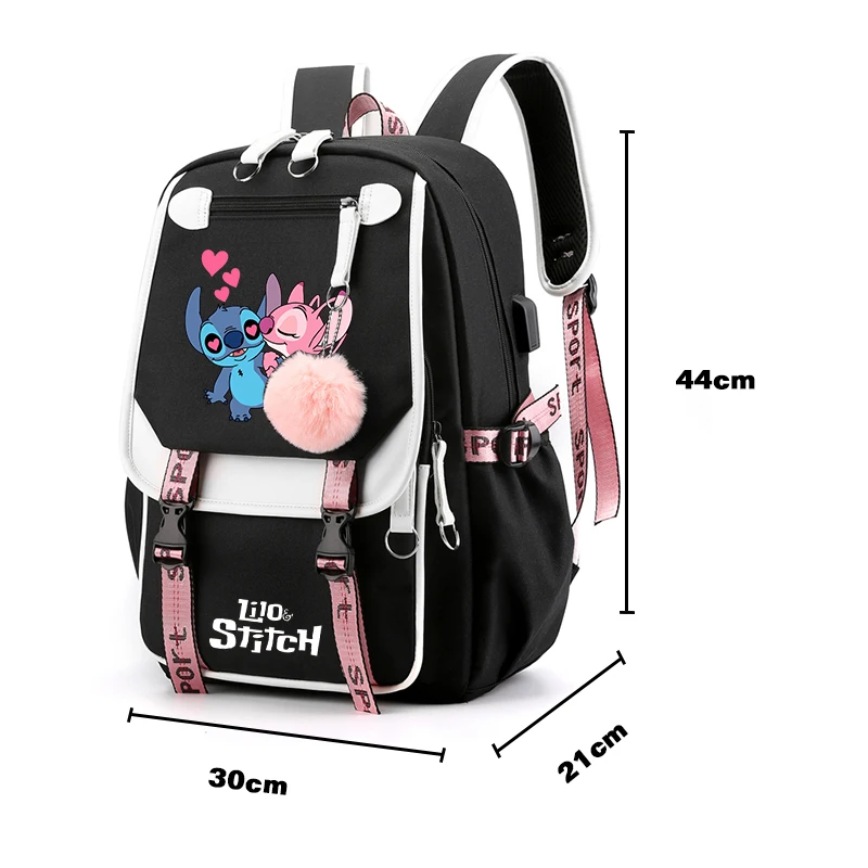 Disney Cartoon Anime Mochila para meninas, Lilo e Stitch, Bolsa escolar para adolescente, mochila de lona para laptop, mochila feminina