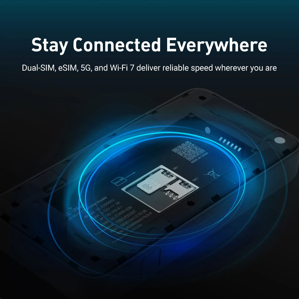 GL.iNet MUDI 7 GL-E5800 Wi-Fi 7 5G NR Travel Router Portable Mobile Hotspot Tri-Band with eSIM & Dual SIM Slot, 2.8" Touchscreen, Up to 5.76 Gbps, 2.5G Ethernet, 700Mbps VPN Secure, 13.5h Battery, for image 6