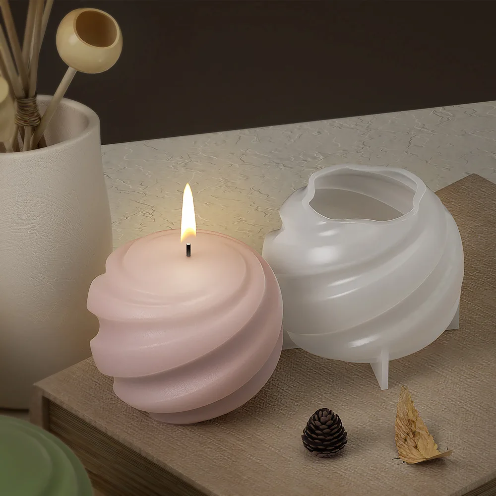 Rotating Ball Candle Silicone Mold Spiral Carved Aromatherapy Candle Mold DIY Handmade 3D Plaster Resin Gypsum Home Decoration