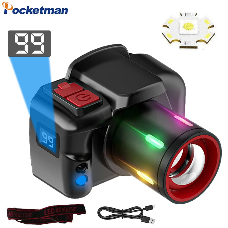 Smart Motion Sensor Headlamp USB Rechargeable Headlight Telescopic Zoom Head Lamp Waterproof Head Front Light Head Flashlight