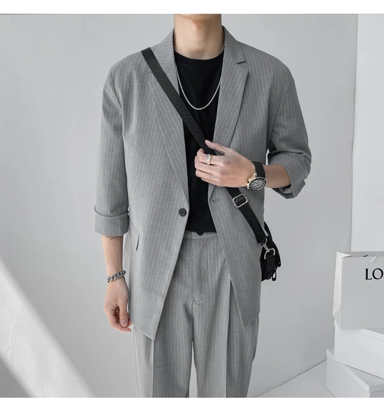 Costume décontracté ample rayé pour hommes, 7275