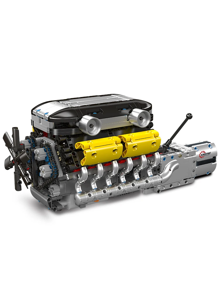 Mould King 10202 Der Motorisierte Supersportwagen V12-Motor + Getriebe Baustein-Set Technisches Auto-Motor-Bausatz Kindergeschenk