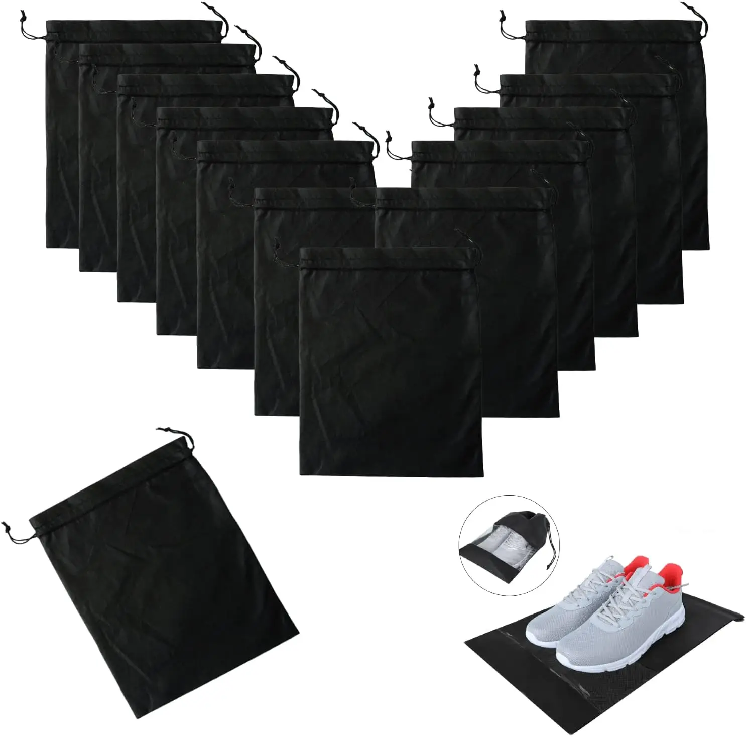 SKY-TOUCH 12pcs Shoe Storage Bag, Waterproof Shoe Bag for Travel and Gym for Men and Women - Black