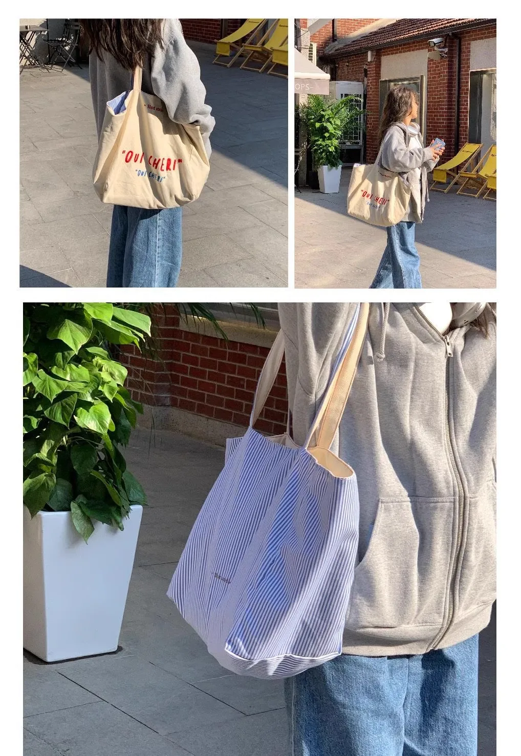 Versatile Double Striped Embroidered Tote Bag - Women's Large Capacity Commuter Canvas Backpack for School view 6