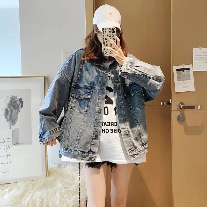 Do Old Vintage Denim Jackets Women\'s Outwear Spring Autumn 2023 New Korean Loose Letters Jeans Jacket Female Tops Streetwear