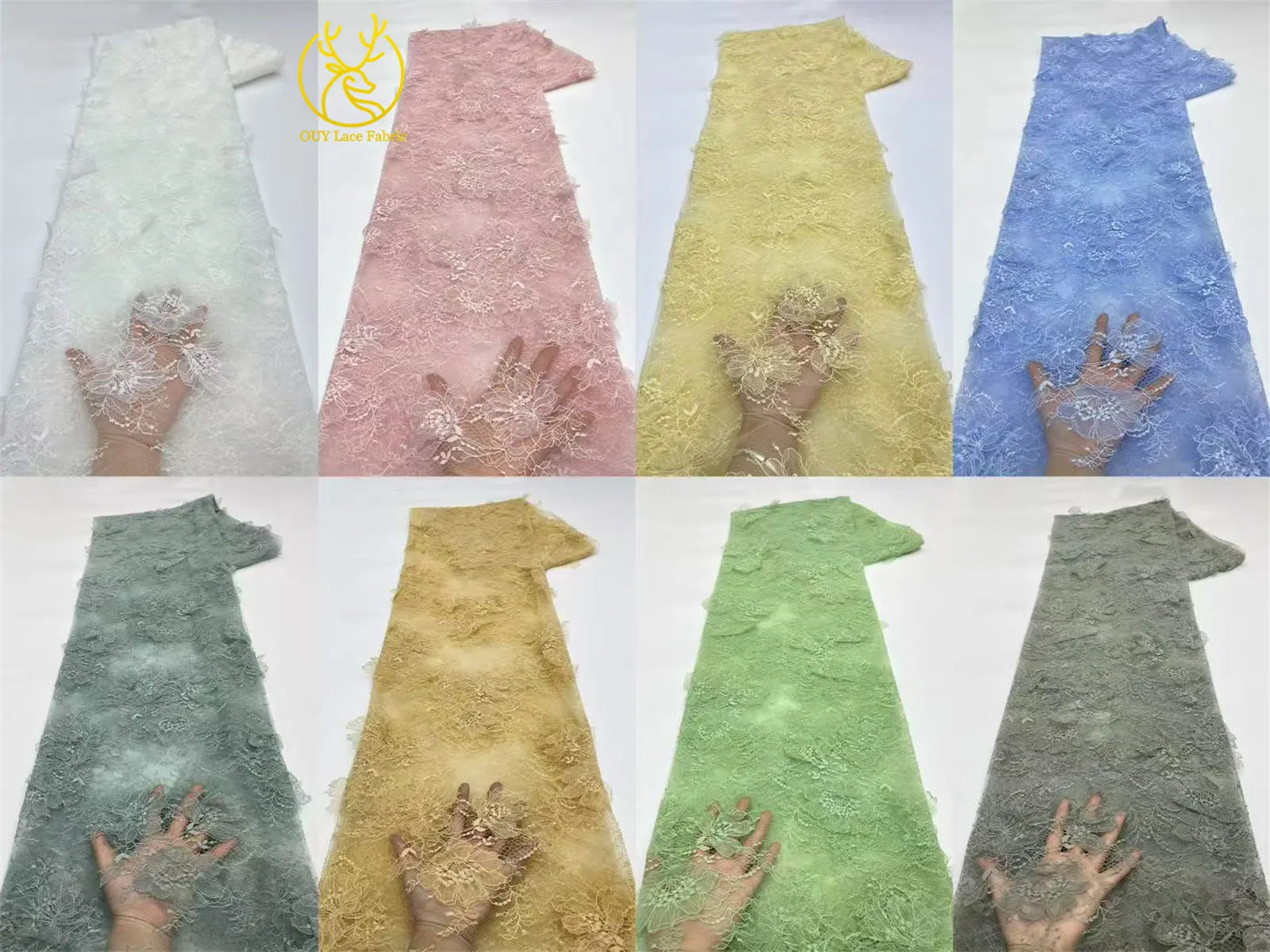 3D-Blumen-Stickerei-Tüll-Spitzenstoff, hochwertige französische Netzspitze mit Perlen, nigerianische Pailletten-Spitze für Hochzeitskleider zum Nähen – Detail 3