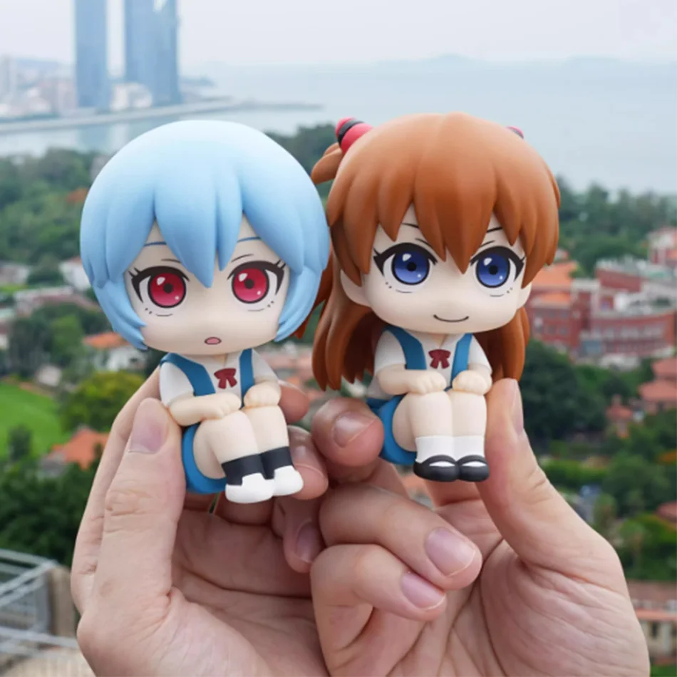 10CM Anime  Ayanami Rei Figure Souryuu Asuka Langley Look Up  Sitting Model Toy Doll Aciton Figure PVC Ornamentue Gift view 2