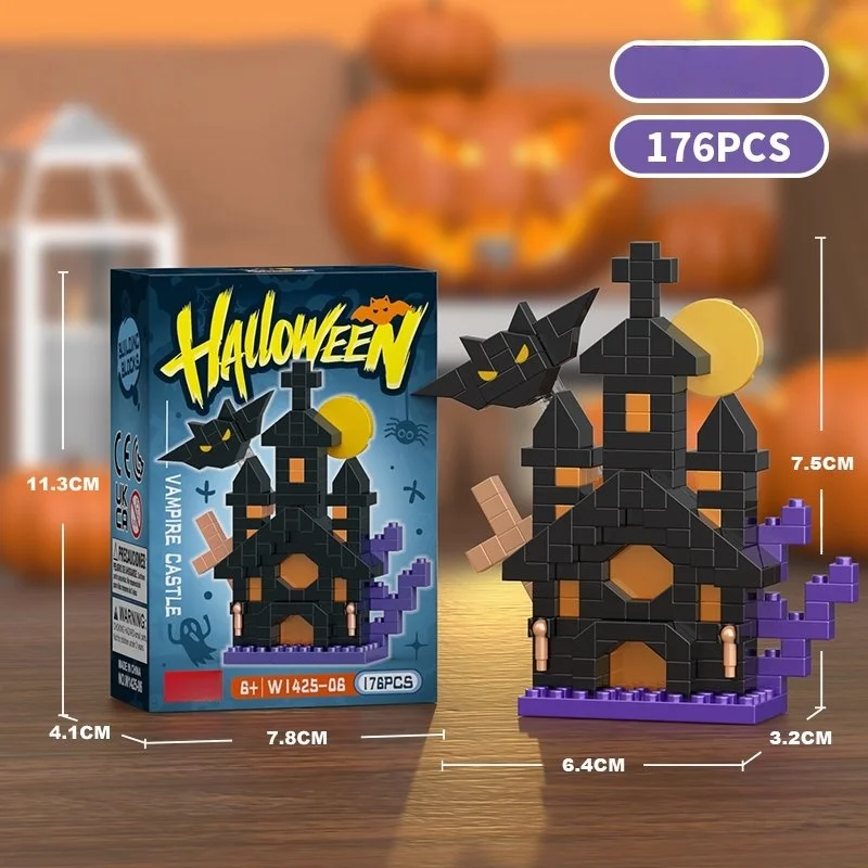 Halloween-pompoen mini-bouwstenen, montagespeelgoed voor kinderen, cadeau & bureaudecoratie