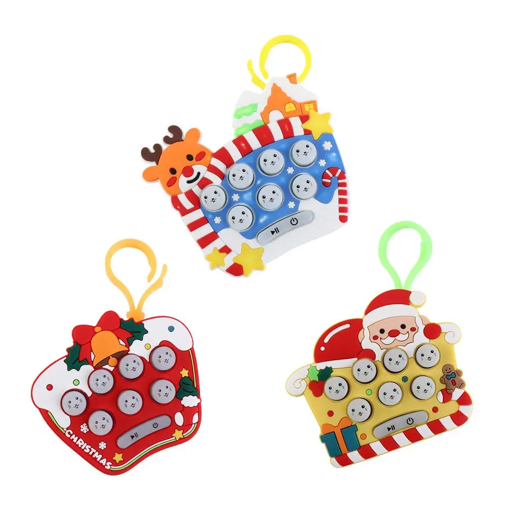 Game Keyring Mini Whack-a-Mole Machine Cartoon Christmas Handheld Game Machine Keychain Quick Press Music Quick Push Bubble Game