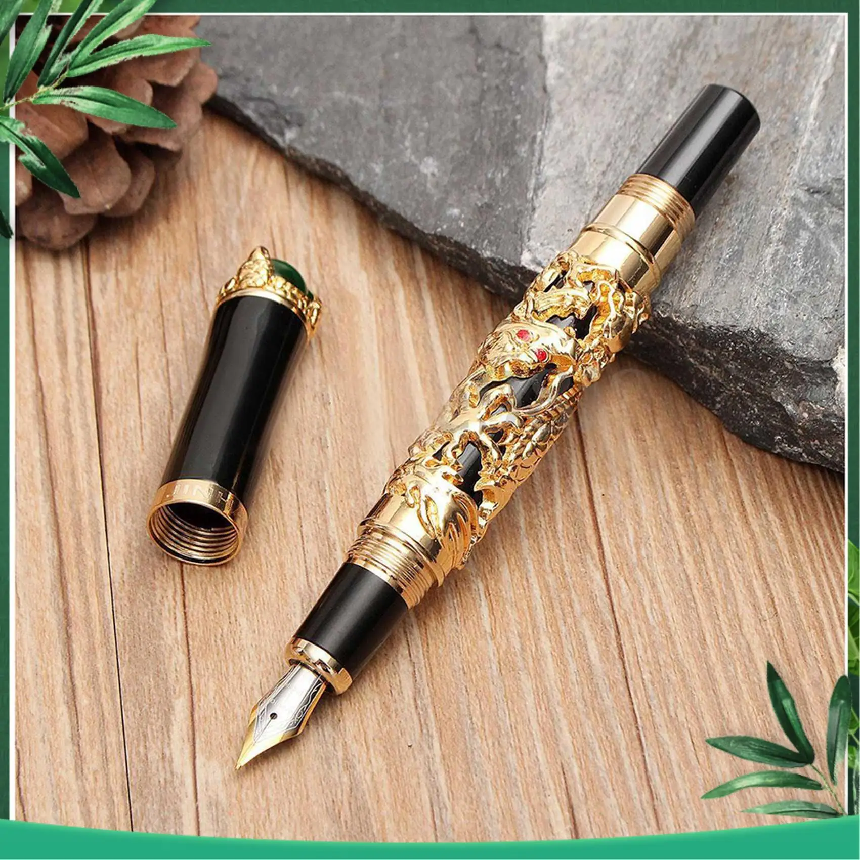 

YSS-JINHAO 2PCS Luxury 18KGP 0.5Mm Gold Dragon Dragon Fountain Pen With X750 Chessboard Fountain Pen