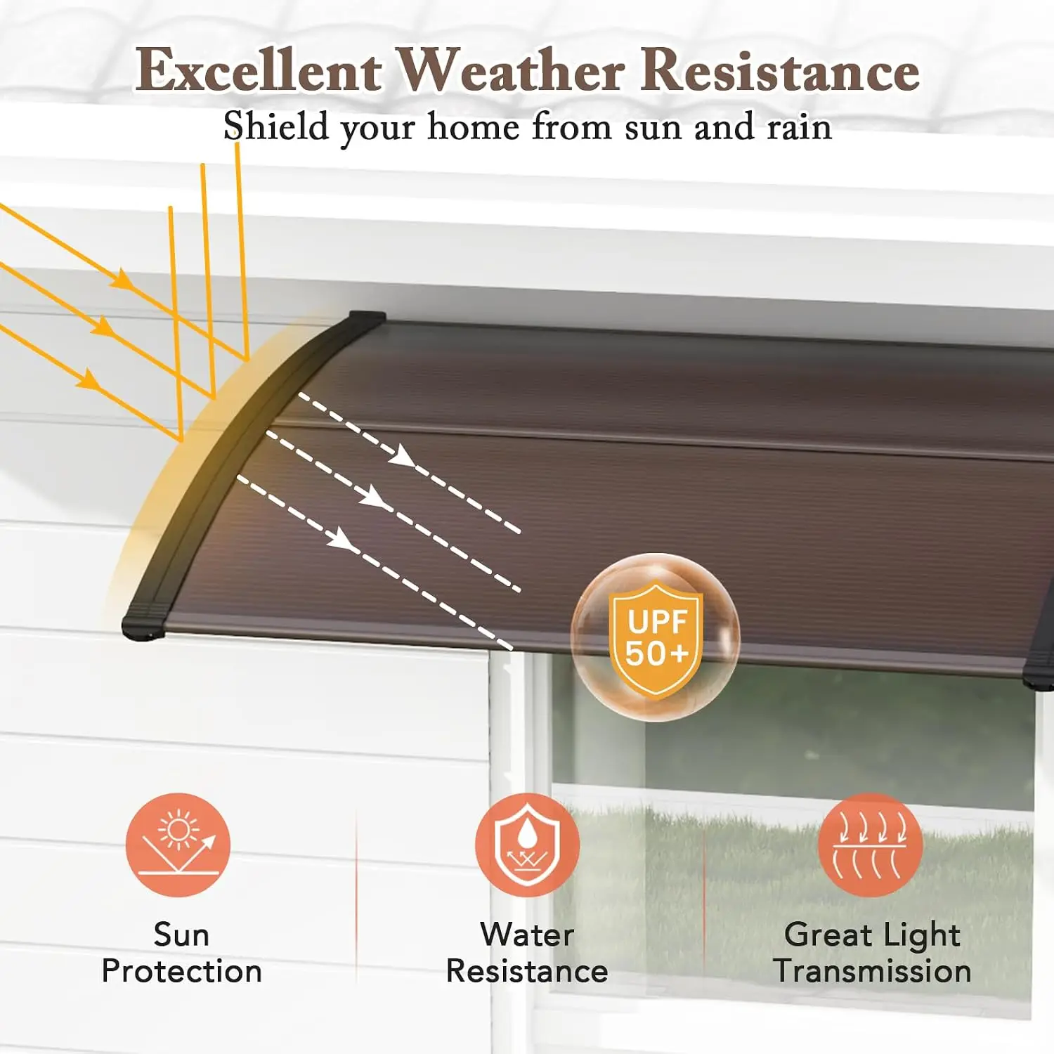 UPF50+ Sun Rain Snow Protection Window Awning Door Canopy with Hollow Polycarbonate Sheet, 48' X 40' Outdoor Front Door Entrance Canopy for Porch Entryway AC Unit view 3