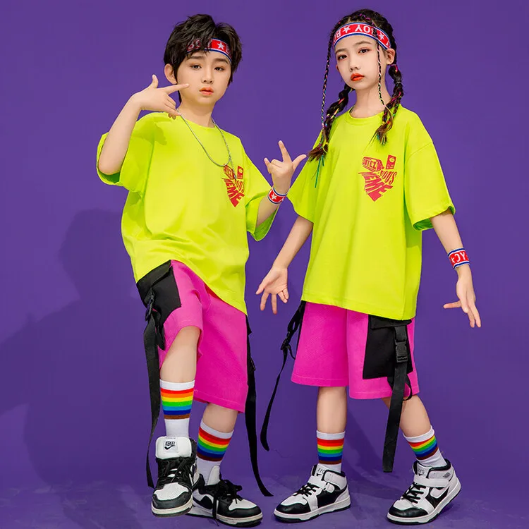社交ヒップホップ衣装ボーイズ Tシャツショーツジャズダンス競技パーティーステージ衣装ファッション子供ダンス服