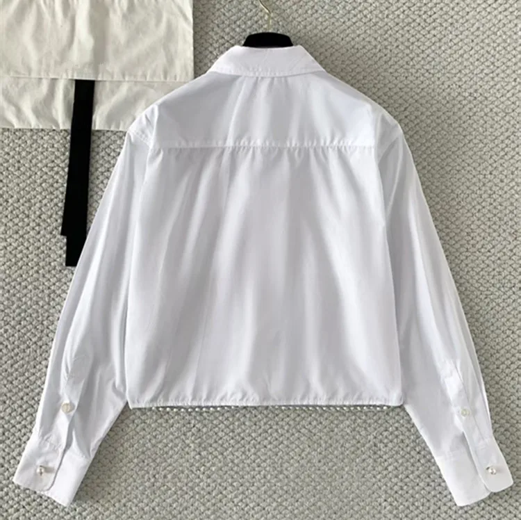 Customization European women's clothing - new summer styles for 2026 Long-sleeved single-button pure cotton chain white shirt