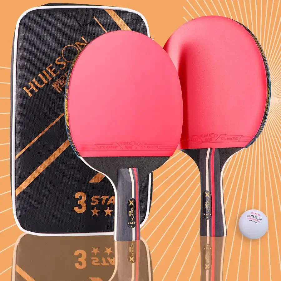 Three star Horizontal And Straight Table Tennis Racket HUIESON Racket 7 layer Pure Wood High Elastic Racket Set No Ball With Bag