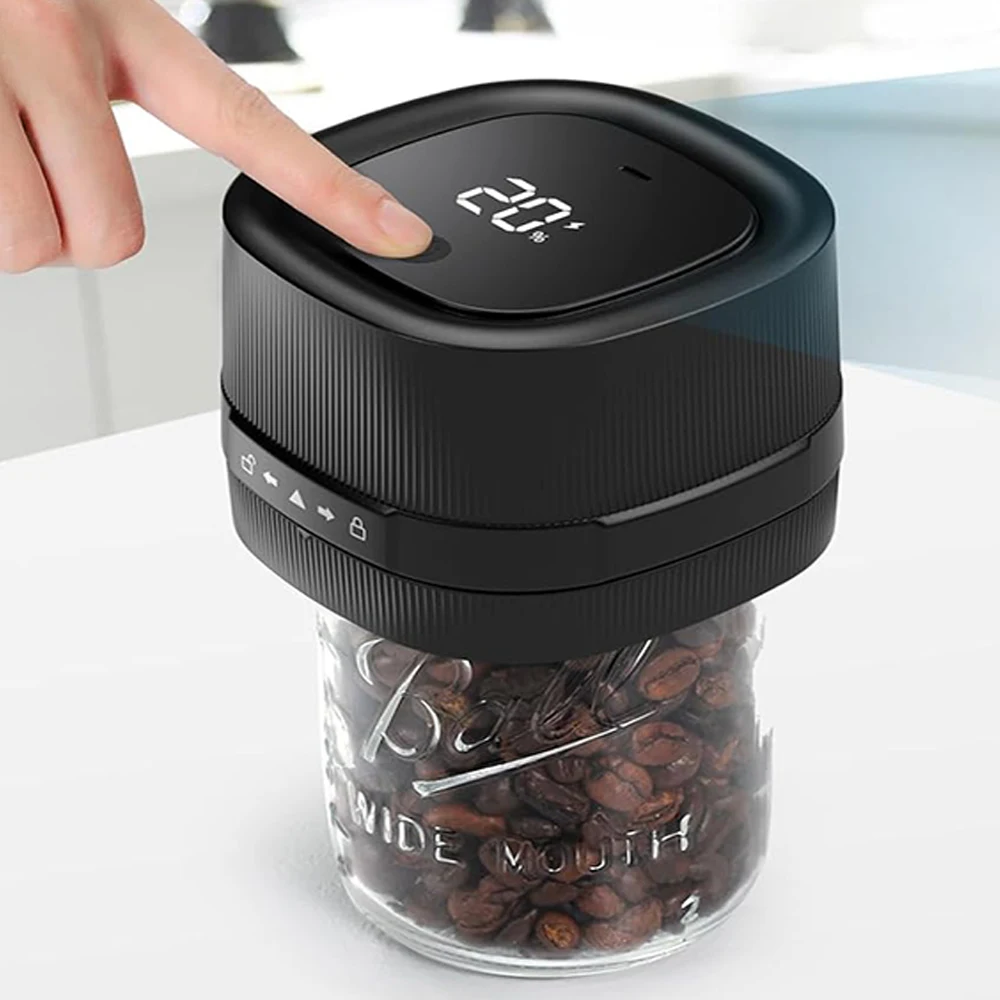 Sellador al Vacío para Frascos Mason con Apagado Automático para Granos, Nueces, Especias y Frutas, Conservador de Alimentos Inalámbrico con Pantalla LED y 50 Minutos de Autonomía, Compatible con Frascos de Boca Regular y Ancha, Incluye Bolsas para Vacío
