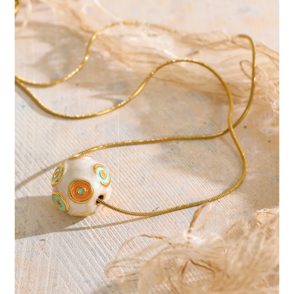 Yhpup Stainless Steel Lucky Ball Pendant Necklace Removable Chain Enamel Arrivals Charm Trendy Jewelry Accessories