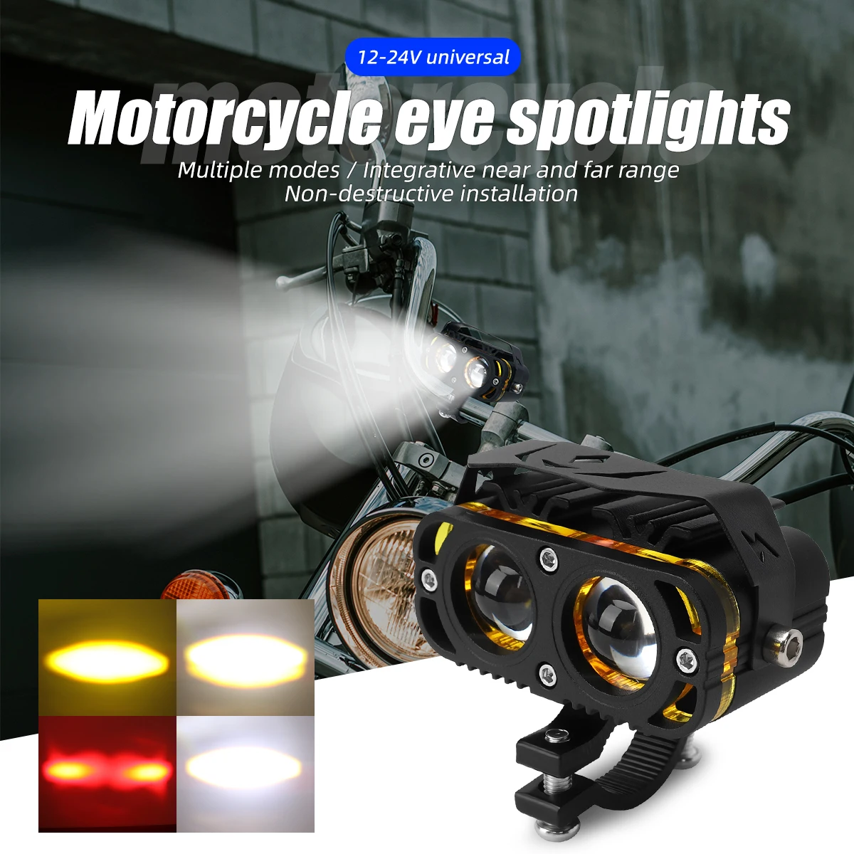 

LED Auxiliary Front Spotlights for Motorcycle Waterproof Headlights with White Yellow Red Light Suitable for Trucks SUVs