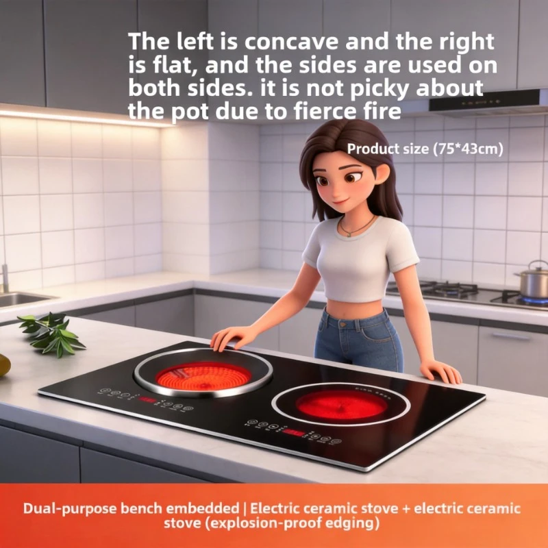 Embedded Double Burner Electric Ceramic Stove High Power Commercial Restaurant Induction Cooker 220V Waterproof Multifunctional