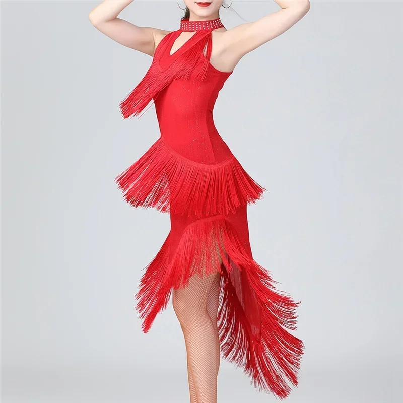 Women Salsa Latin Dance Dress Sequin Tassel Fringe Flapper Dress 1920s Gatsby Cocktail Dress Tango Ballroom Dancing Costume