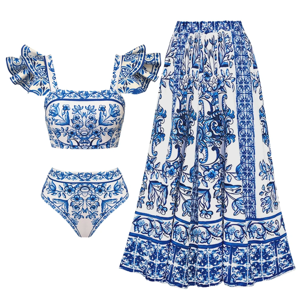 Costume da bagno intero con volant stampato con copertura Costumi da bagno sexy da donna Costumi da bagno con pancia piatta Costume da bagno Cintura Body Gita in spiaggia