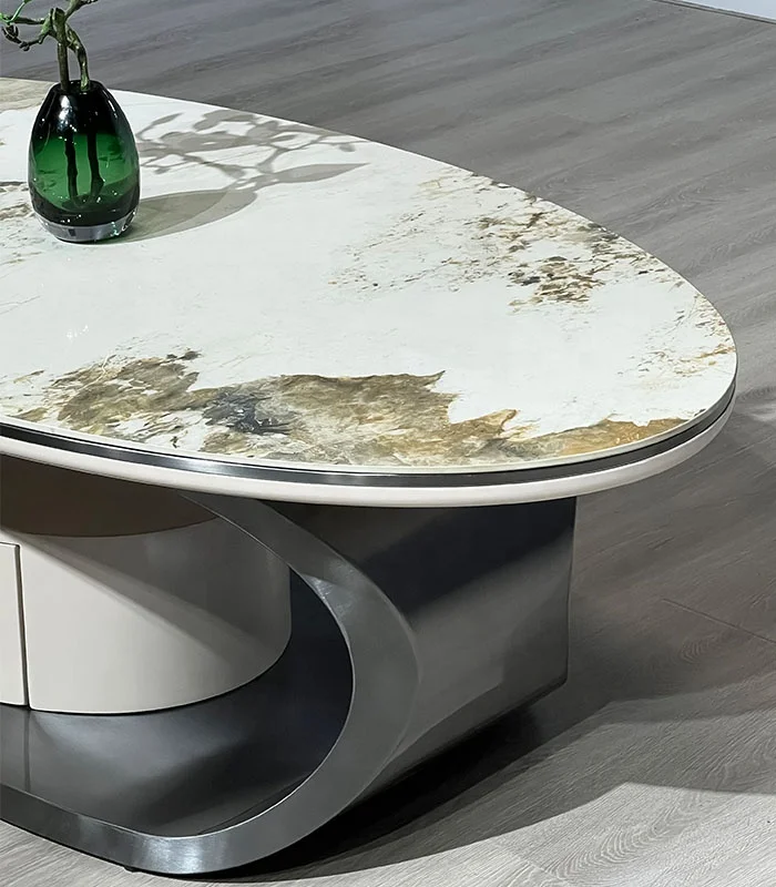 Hot Sale Slate Stainless Steel Gold Titanium Rock Plate Coffee Table  with Drawer for Living Room