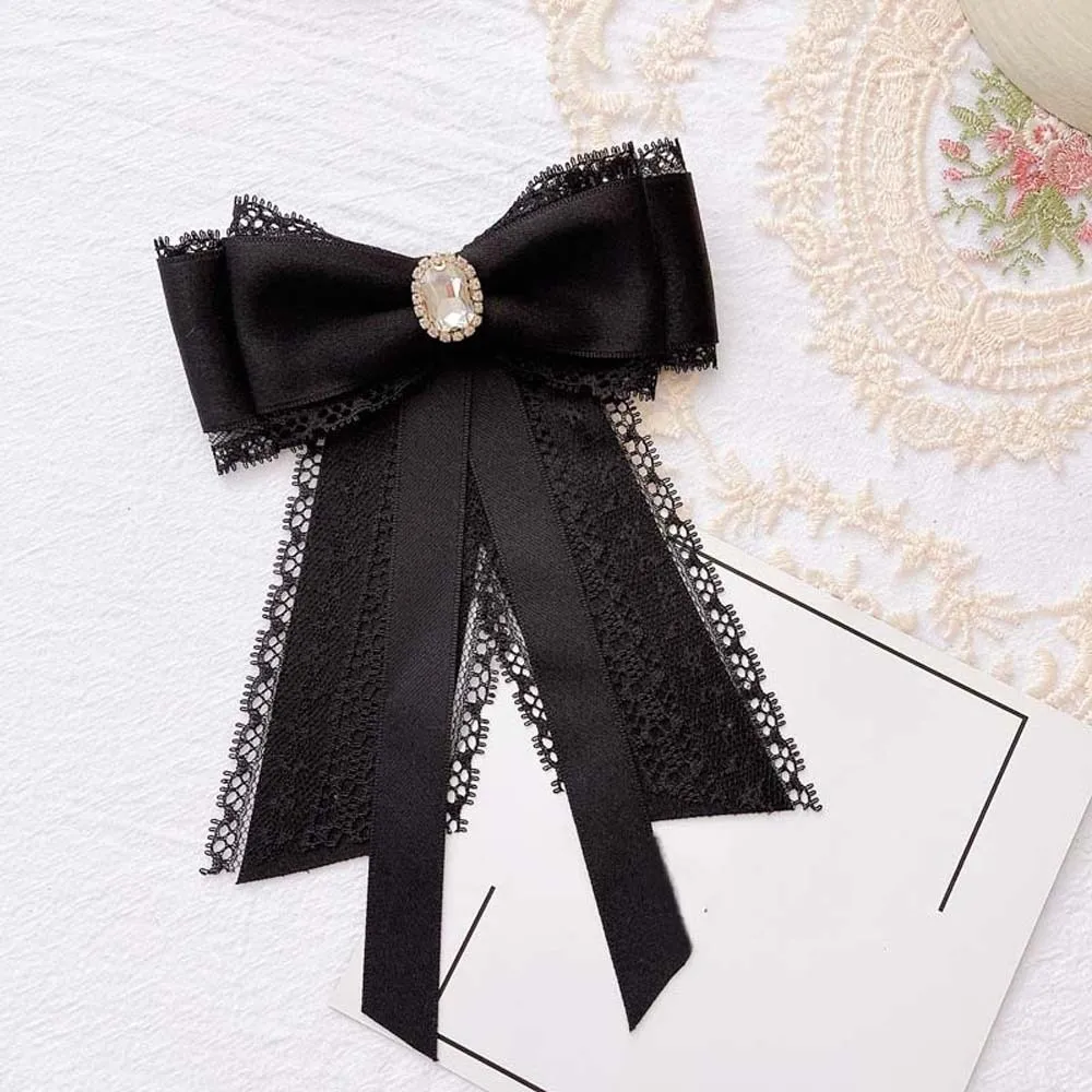 Rhinestone Pearls Tie Black Brooch Hand-beaded Lace Necktie Academic Style Tassels Decoration Shirt Tie JK Uniform Decoration
