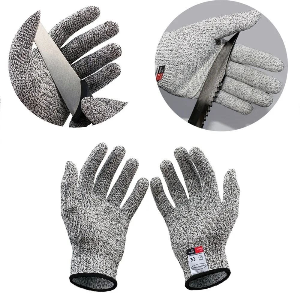 2 pairs HPPE Cut Resistant Gloves Wear Resistant Gray Black Border Food Grade Gloves Level 5 Protection Cutting Gloves