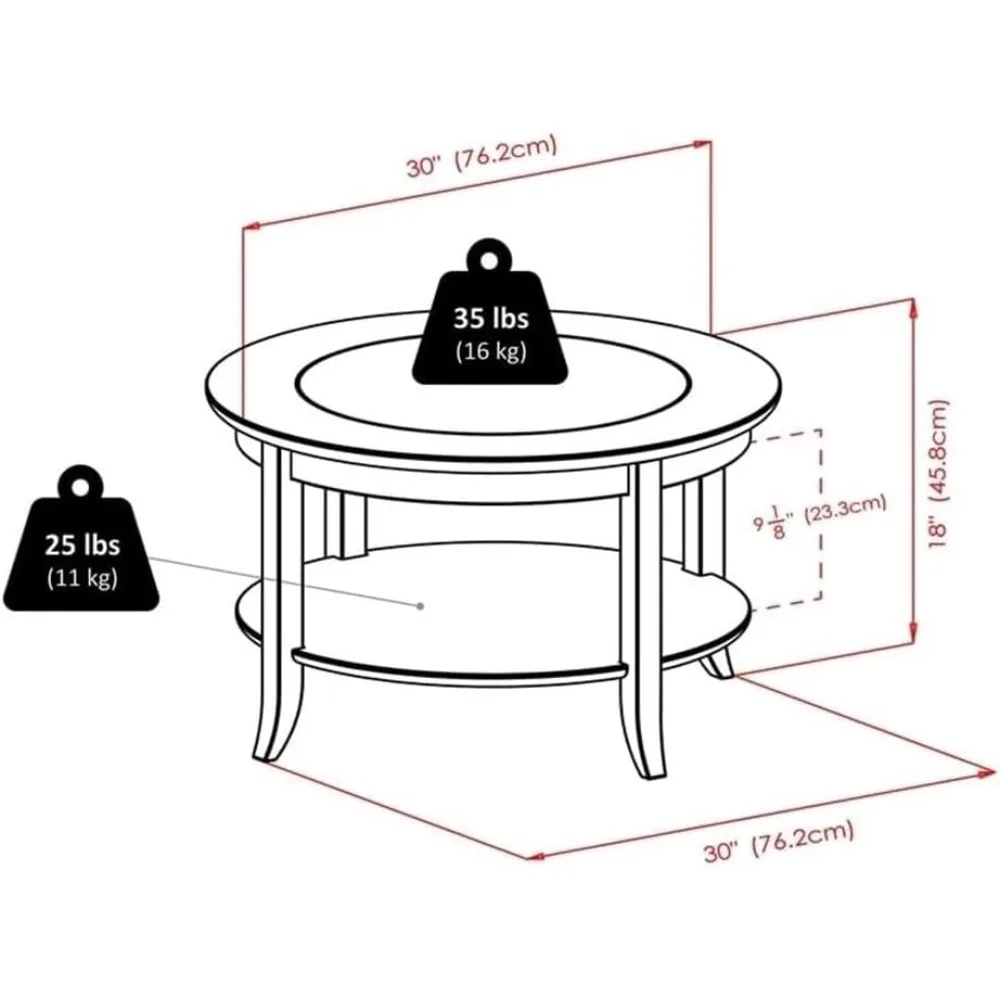 Contemporary Round Wood Coffee Table with Glass Top in Dark Espresso