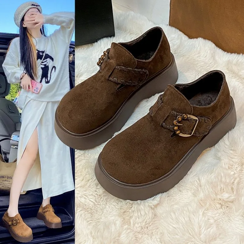

Petite Loers Cute Slip-On Shoes for Women 2026 New Spring and Autumn Thick Sole Height Increasing Shoes Plus Size 40