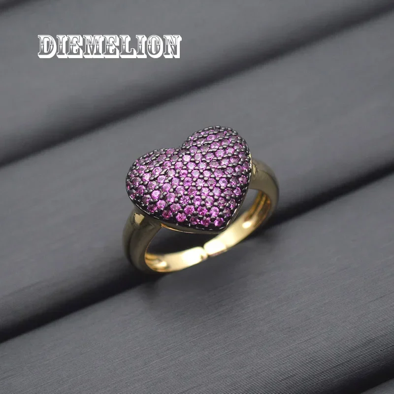 Full Micro Paved Colorful CZ Heart Rings for Women Gold/Silver Plated Adjustable Wedding Bands Girlfriend Valentines Jewelry