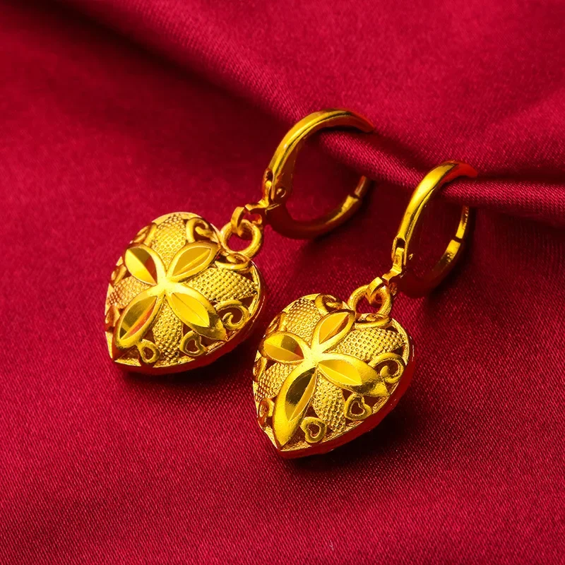 Copy 100% Vietnam Placer Gold Imitation Colorfast 24K Gold Love Flower Earrings