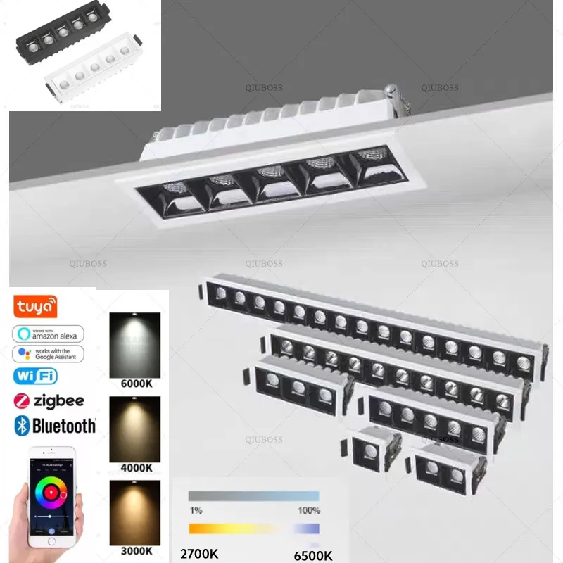 Zigbee Tuya Smart Dimming Embedded Anti-glare Grille light LED Strip light 110V 220V Ceiling LightCOB Downlight spot light