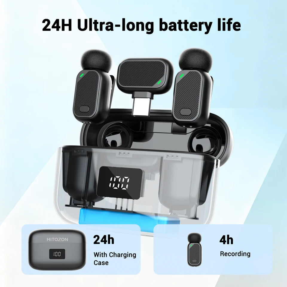 Micrófono de solapa inalámbrico mini con estuche de carga, 2.4G con cancelación de ruido para Type-C, vlog, en vivo, grabación de video 4