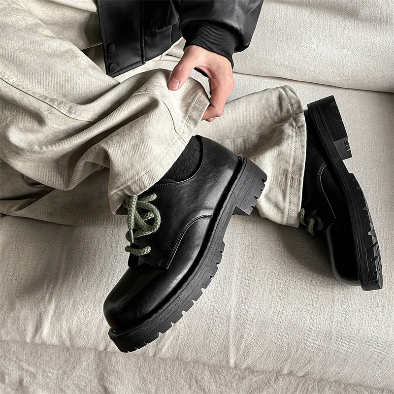Men's Thick Soled Leather Shoes Fashion Designer's New Style Trendy Outdoor Party Black Youth Quality Hot Selling Shoes New_voghion.com