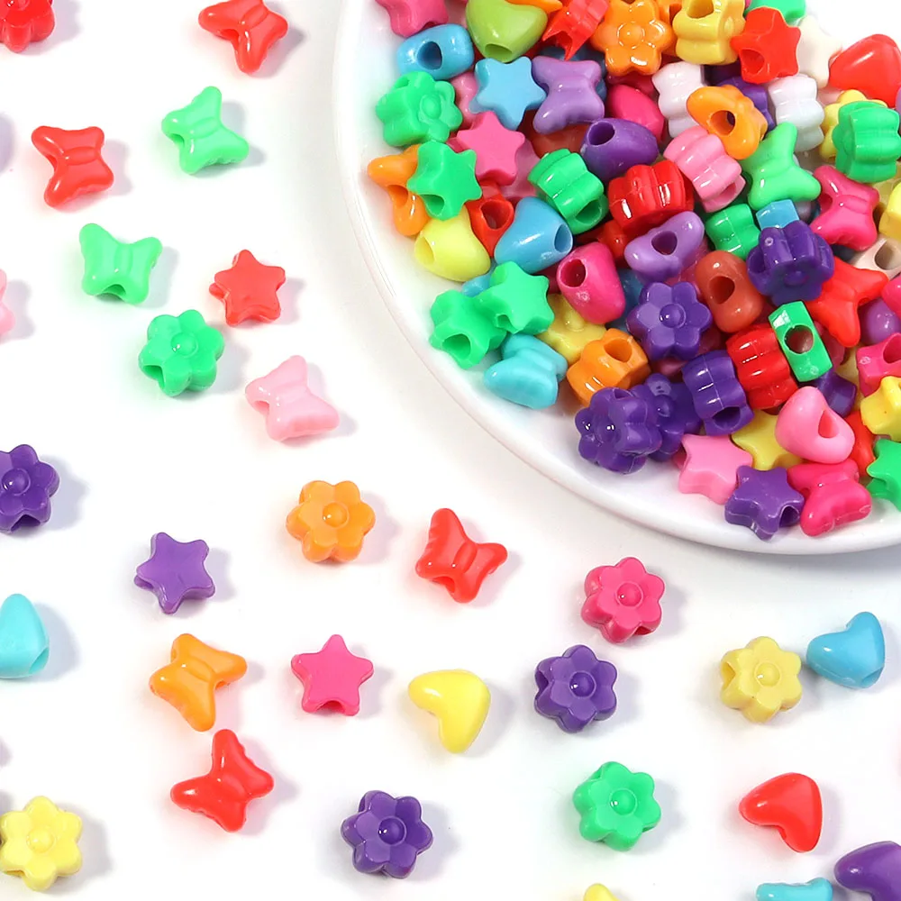 100Pcs Acrylic Heart Star Butterfly Flower Beads Loose Spacer Beads Large Hole Beads for Jewelry Making Diy Bracelet Accessories